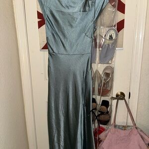 Selfie Leslie Teal Satin Maxi Dress
